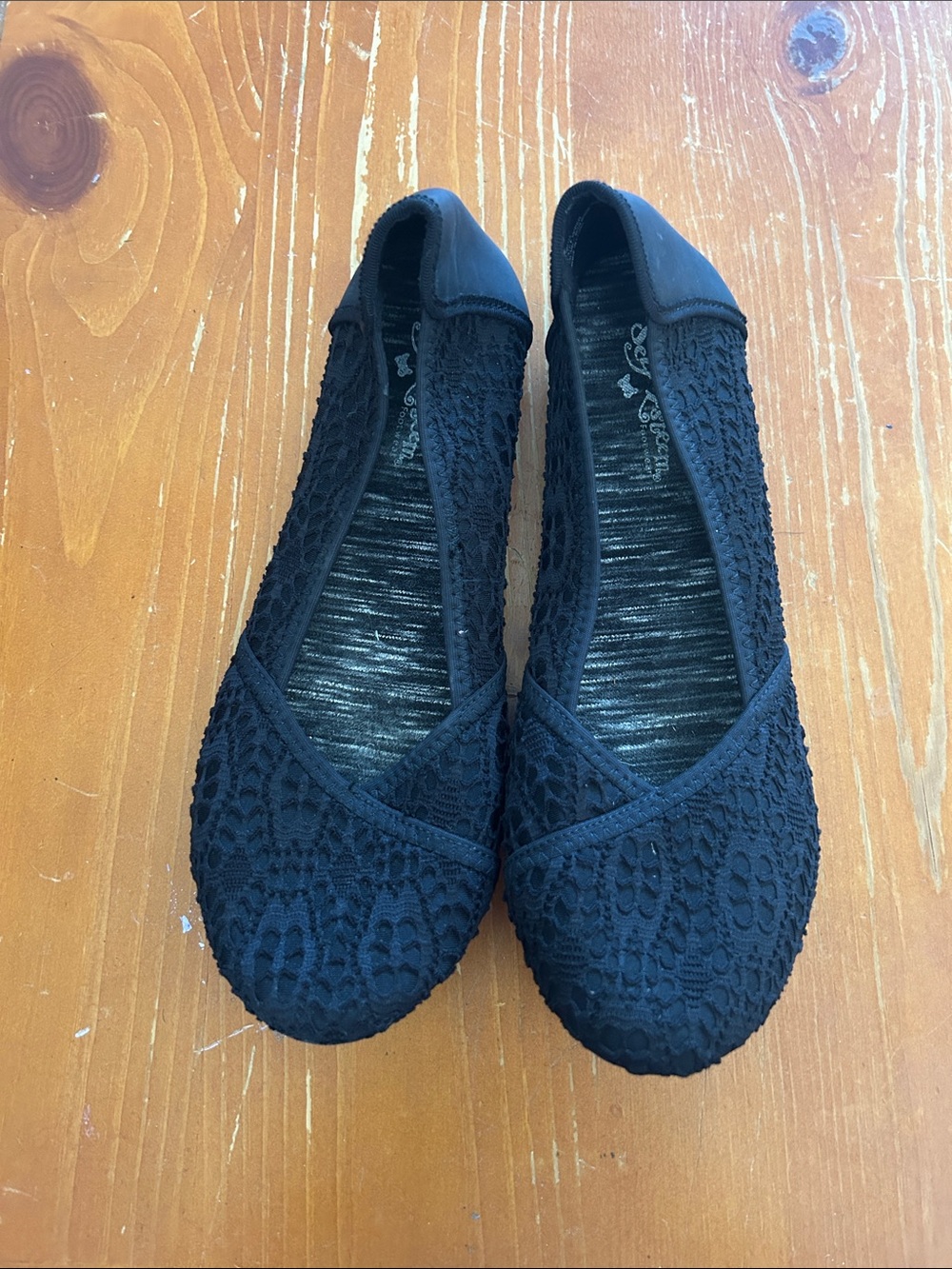 Self Esteem Black Crochet Slip-On Ballet Flats